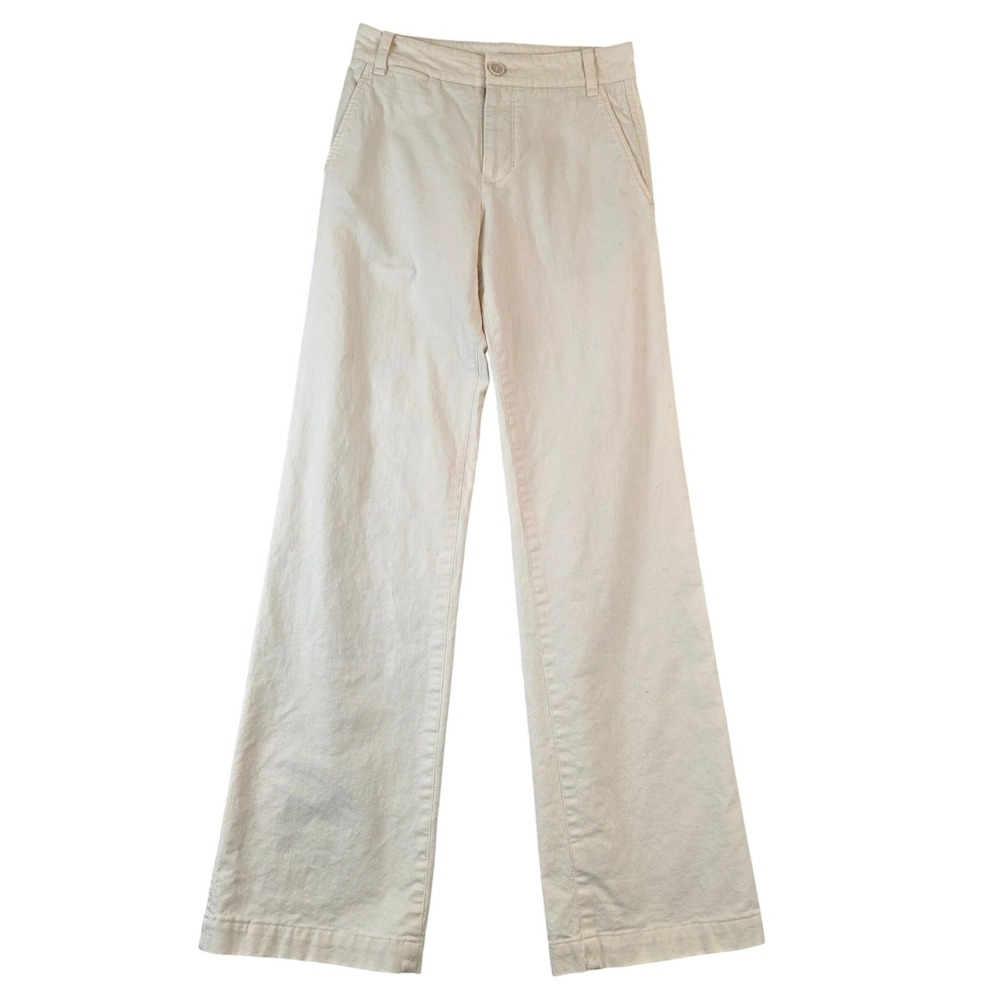 Vince Womens High Rise Wide Leg Pants Beige Cream Cotton Twill Size 27 Waist